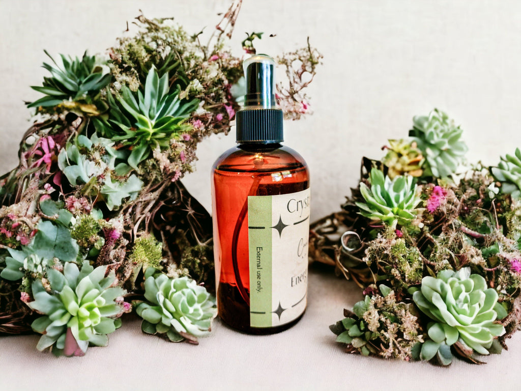 Smokeless Crystal Smudge Spray: Energy Cleansing Essential Oils, Amethyst & Black Tourmaline, 8 oz