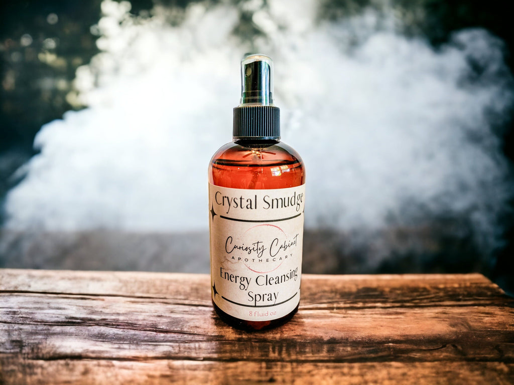 Smokeless Crystal Smudge Spray: Energy Cleansing Essential Oils, Amethyst & Black Tourmaline, 8 oz