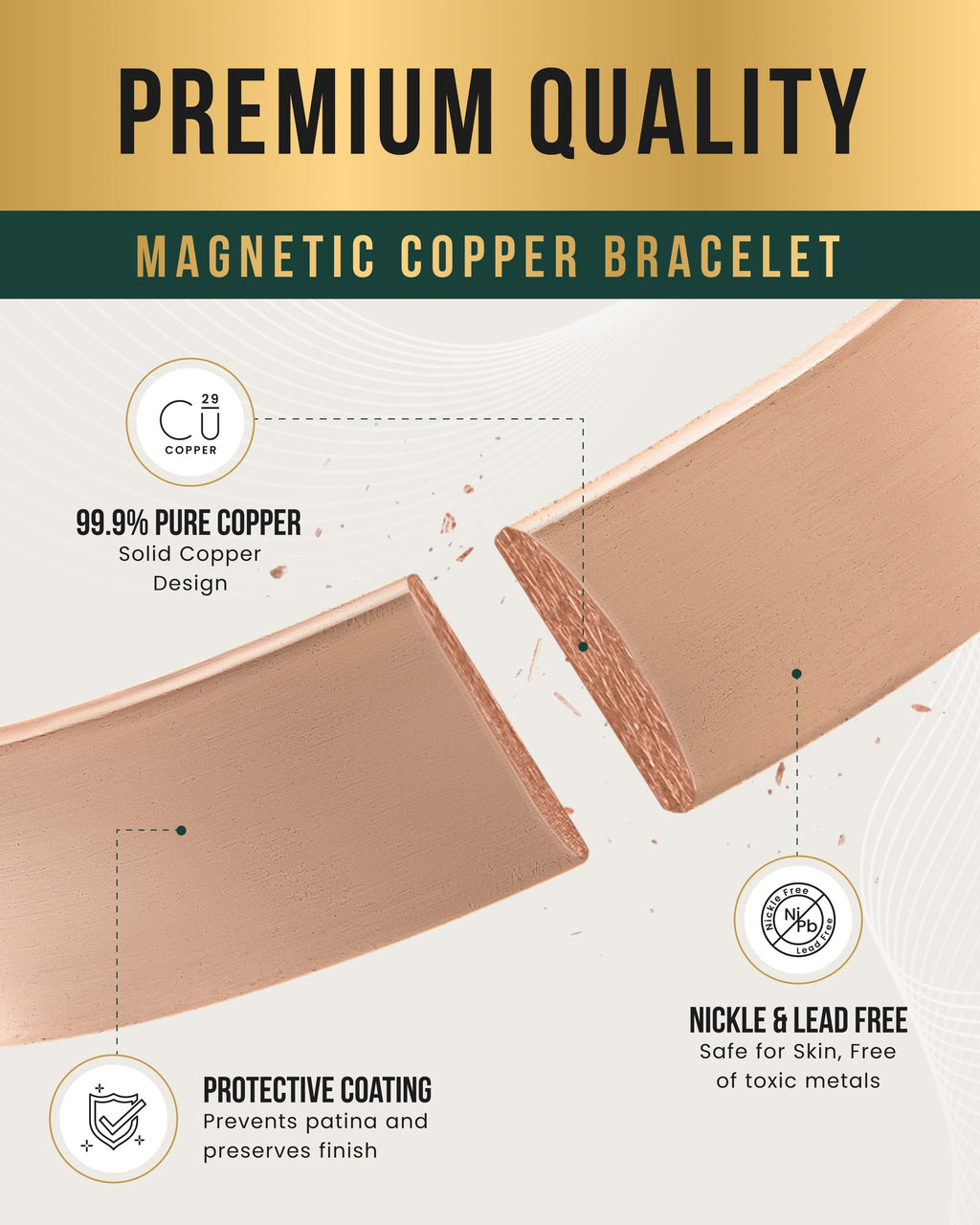 Mega Strength Magnetic Therapy Bracelet Wide Copper Cuff