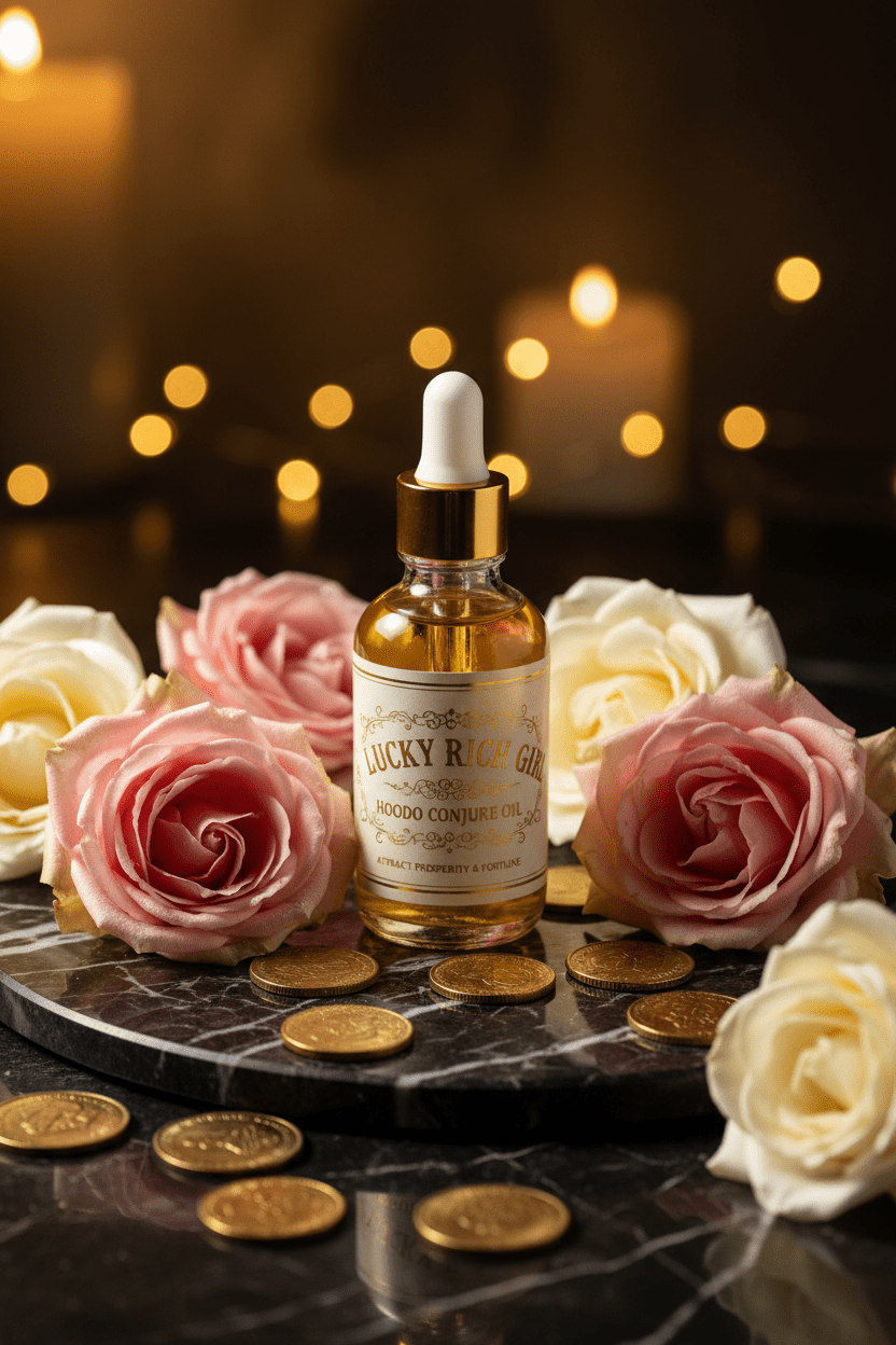 Lucky Rich Girl Hoodoo Conjure Oil | Wealth, Beauty, Glamour & Good Fortune Conjure Oil | Limited Edition
